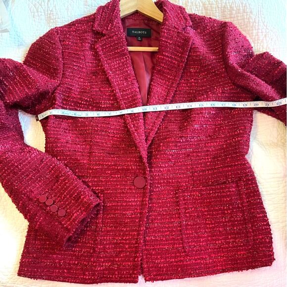 Talbots Woven Blend Jacket Blazer Silk Wool Trim Red Pink Career Women's 12 New - Picture 7 of 10